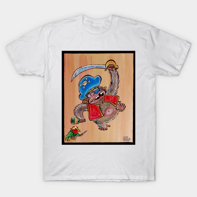 Rampaging Pirate Ape and Parrot T-Shirt by WalterMoore